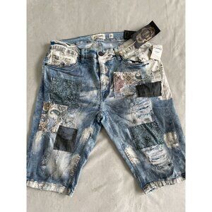 VTG Style FWRD Mens Custom Patchwork by Angelina Vanelli Distressed Denim Shorts